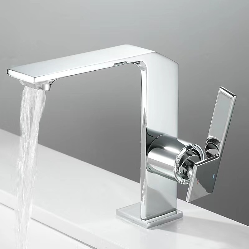Waterfall Bathroom Sink Mixer Faucet Brass, Single Handle Washroom Basin Taps One Hole Faucets with Hot and Cold Hose, Waterfall Spout Brass Bathroom Tap Chrome Black Gold Grey 2025 - CAD $111.99 –P12