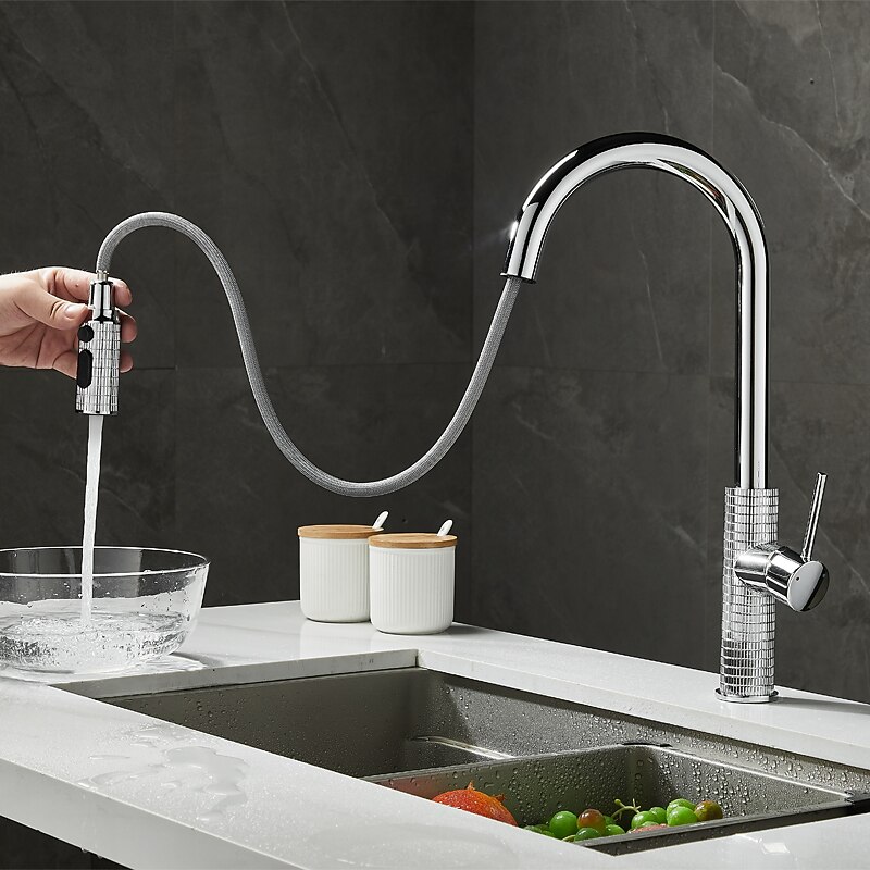 Kitchen Faucet Pull Out Sink Mixer Vessel Tap with 3 Mode Spout 360 Degree Rotate Single Handle with Cold and Hot Hose 2025 - CAD $118.37 –P8