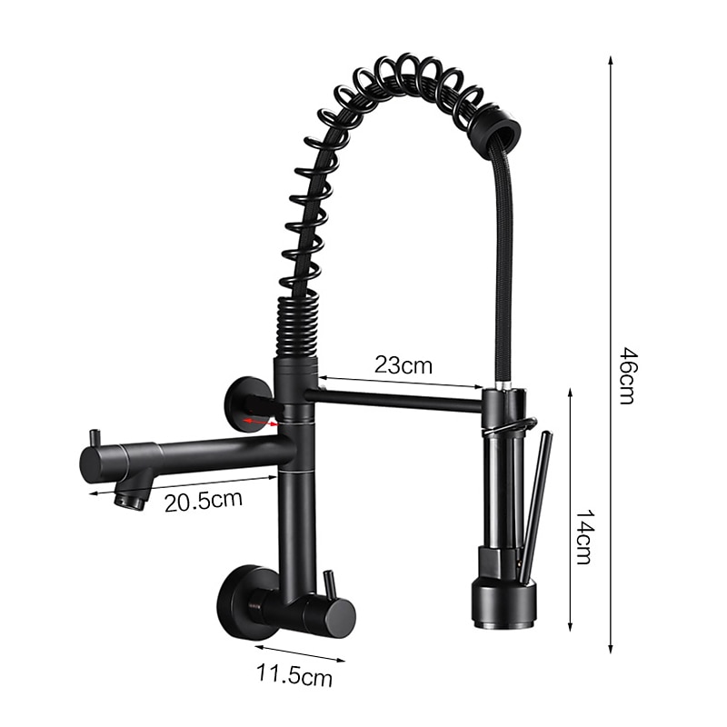 Wall Mounted Kitchen Sink Faucet Only Cold Water Pull Down Sprayer 360 Swivel Pull Out Kitchen Taps 2 Sprayer Mode Vessel Water Tap Gold Black Chrome 2025 - CAD $159.99 –P1
