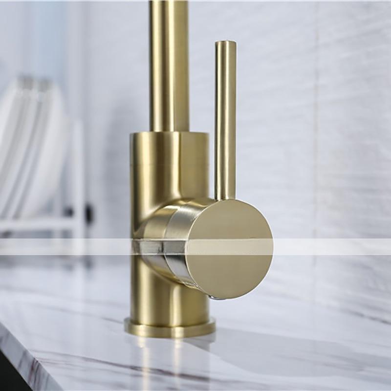 Kitchen Sink Mixer Faucet Brushed Gold Deck Mounted  360 Swivel Single Handle Vessel Kitchen Brass Taps with Cold and Hot Water Hose 2025 - CAD $79.99 –P11