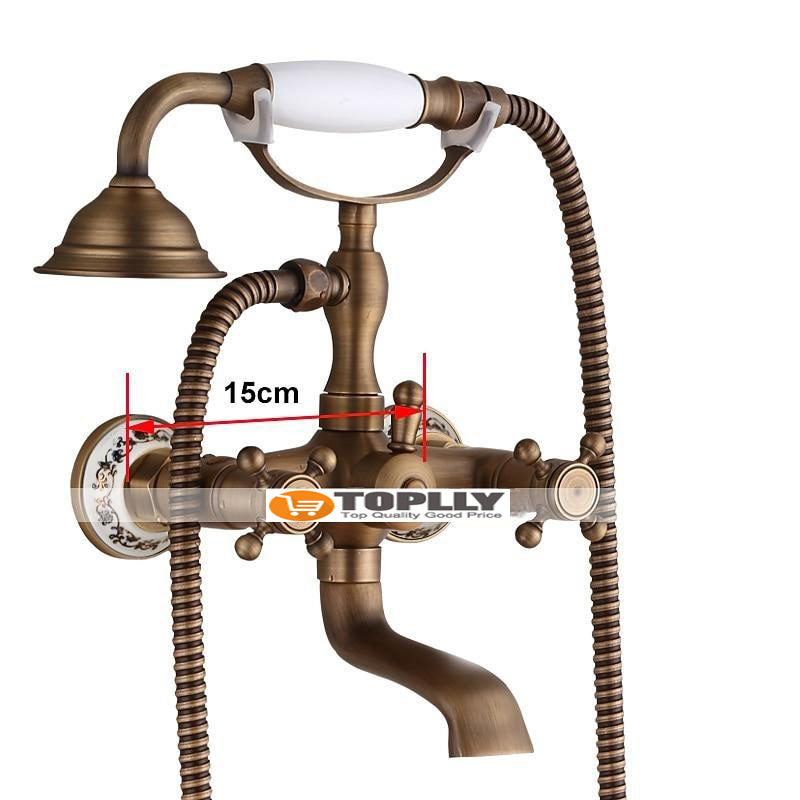Bathtub Filler Cold/Hot Water Mixer Clawfoot Antique Copper Finish Wall Mount Tub Filler with Hand Held Shower Faucet 2 Cross Handles with Tub Spout Vintage Style 2025 - CAD $143.99 –P6