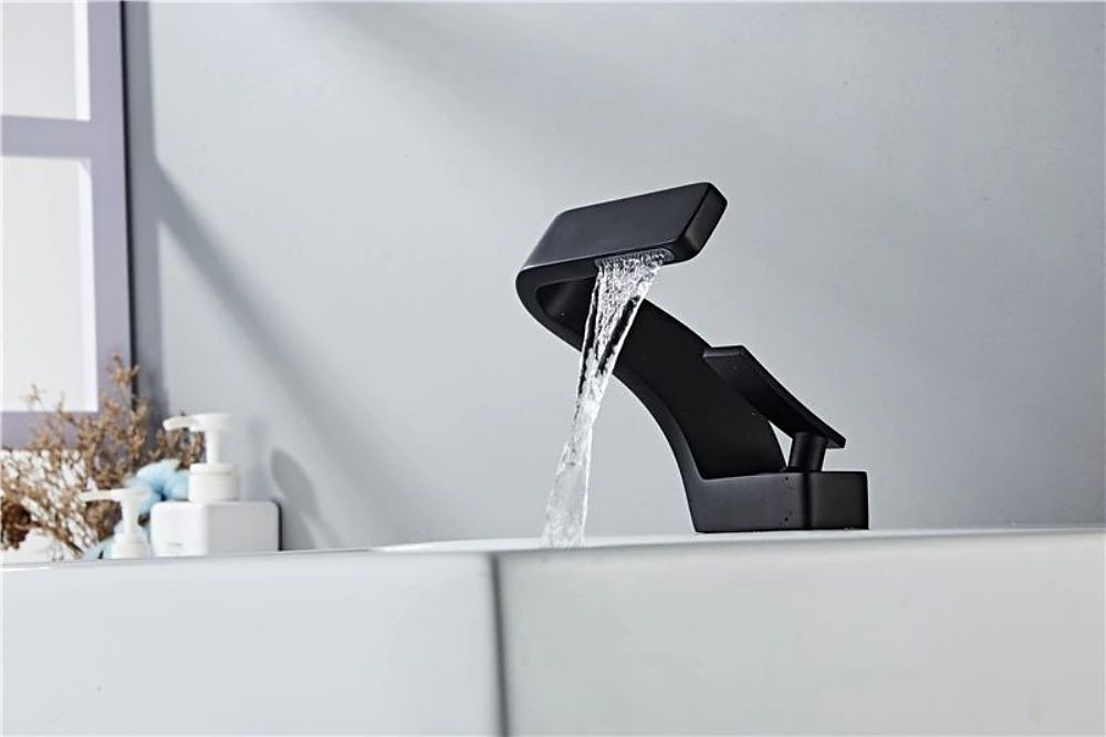 Bathroom Sink Faucet Single Handle One Hole Waterfall Mixer Basin Taps Brass, 7-shaped Bend Vessel Tap Chrome Brushed Nickel Black Gold 2025 - CAD $151.99 –P5