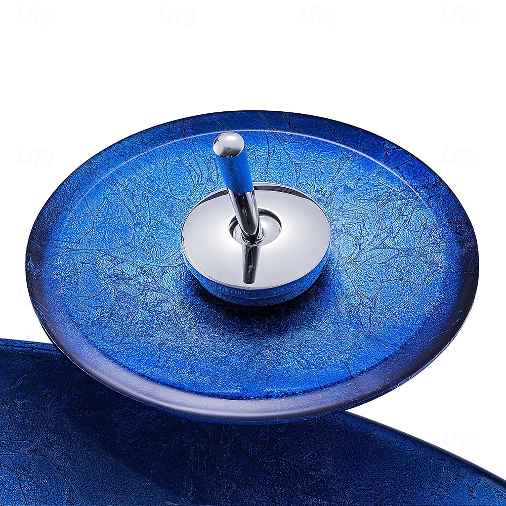Blue Bathroom Sink Set with Matching Style Faucet Art Bathroom Tempered Glass Vessel Sink Round Wash Basin Bowl Above Counter Washbasin 2025 - CAD $366.99 –P2