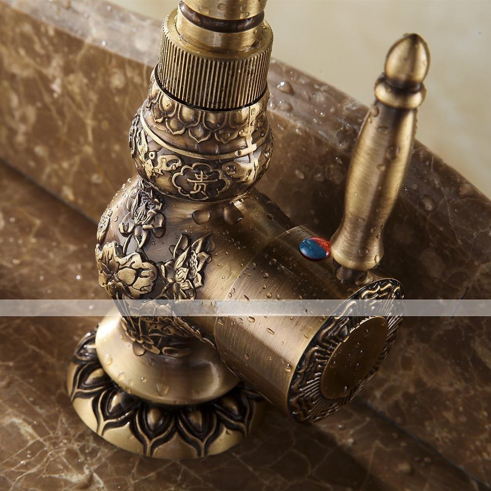Antique Brass Bathroom Sink Mixer Faucet, Vintage Kitchen Taps Single Handle One Hole, 360 Rotatable Retro Vessel Taps with Hot and Cold Hose 2025 - CAD $135.99 –P1
