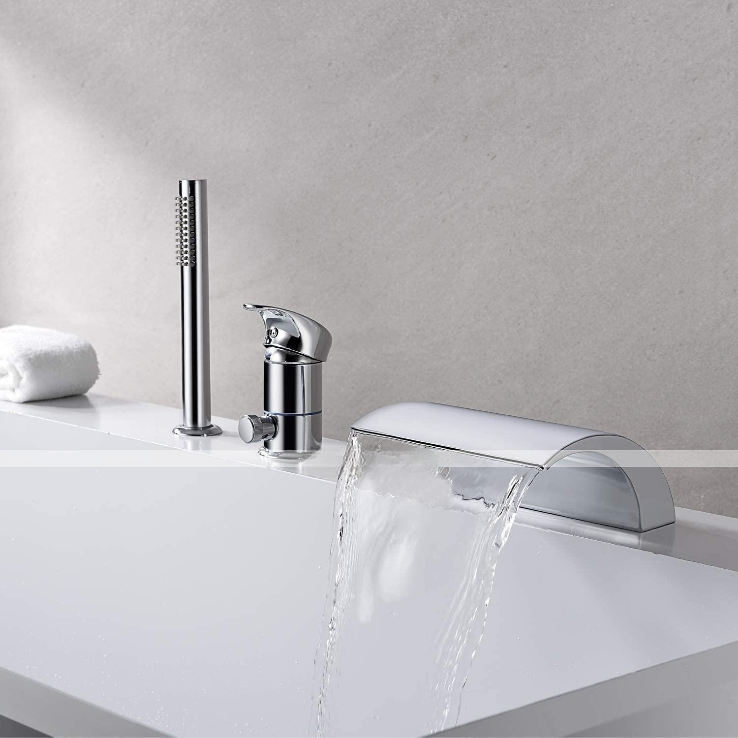 Stainless Steel Roman Tub Bathtub FaucetWaterfall Widespread Contemporary Chrome Ceramic Valve Bath Shower Mixer Taps with Hot and Cold Switch 2025 - CAD $108.99 –P3