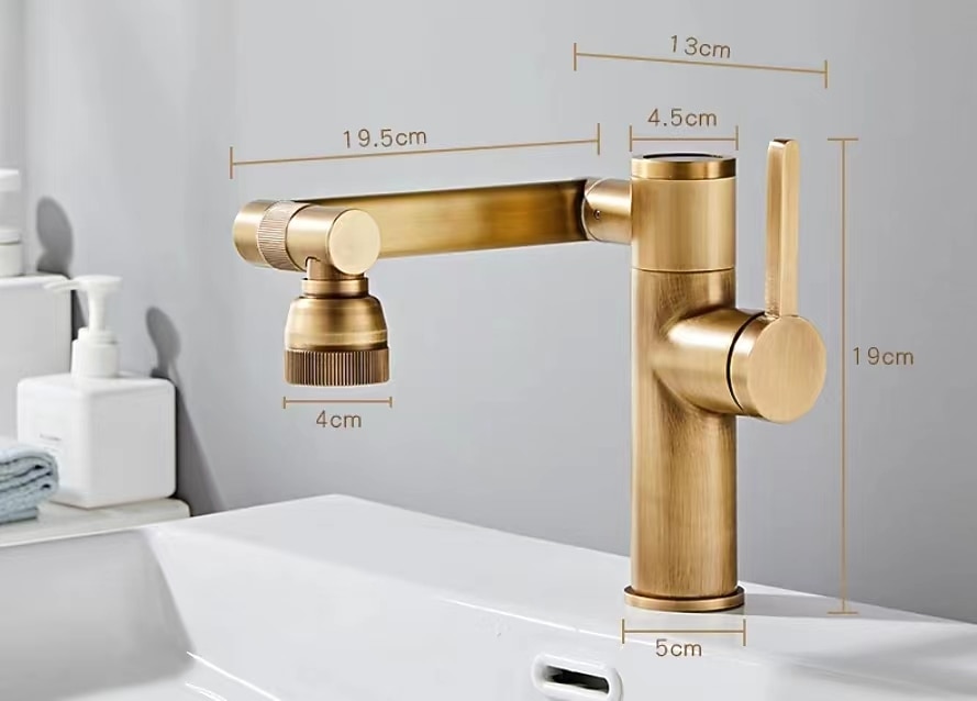 Foldable Bathroom Sink Mixer Faucet LED Displayer, Vintage 360 Swivel Spout Rotatable Wash Basin Tap, Brass Retro Single Handle One Hole with Cold and Hot Water Hose 2025 - CAD $135.99 –P1