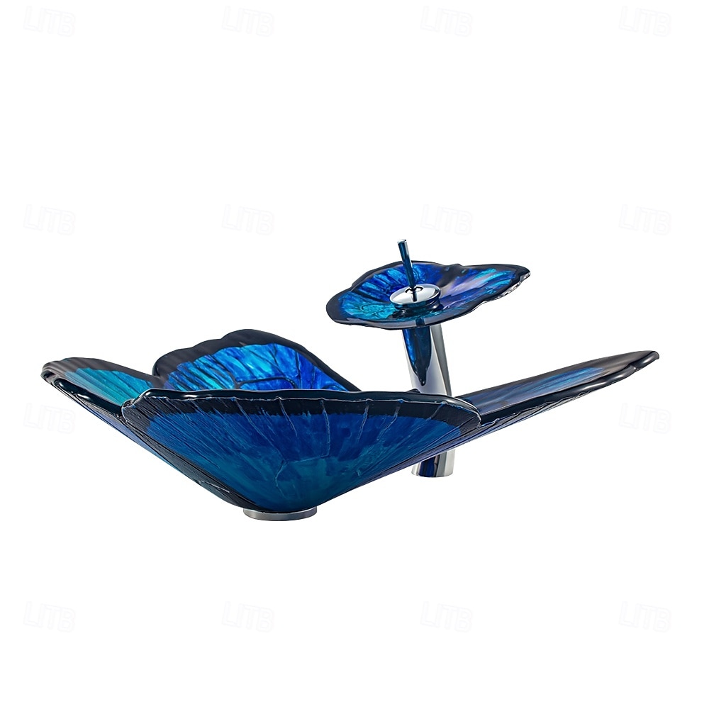 Bathroom Vessel Sink Butterfly Shape Artistic Tempered Glass Vessel Sink Vessel Bowl Sink Countertop Vanity Vessel Sink with Waterfall Faucet and Pop Up Drain Combo 2025 - CAD $558.99 –P5