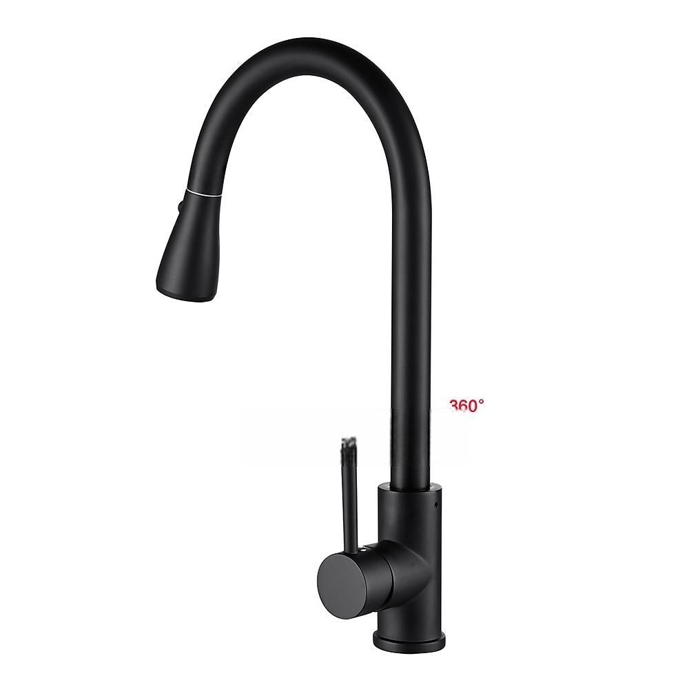 Kitchen Sink Mixer Faucet with Pull Out Sprayer Black 360 Swivel Single Handle Kitchen Taps Deck Mounted One Hole Brass Kitchen Sink Faucet Water Vessel Taps 2025 - CAD $103.99 –P5