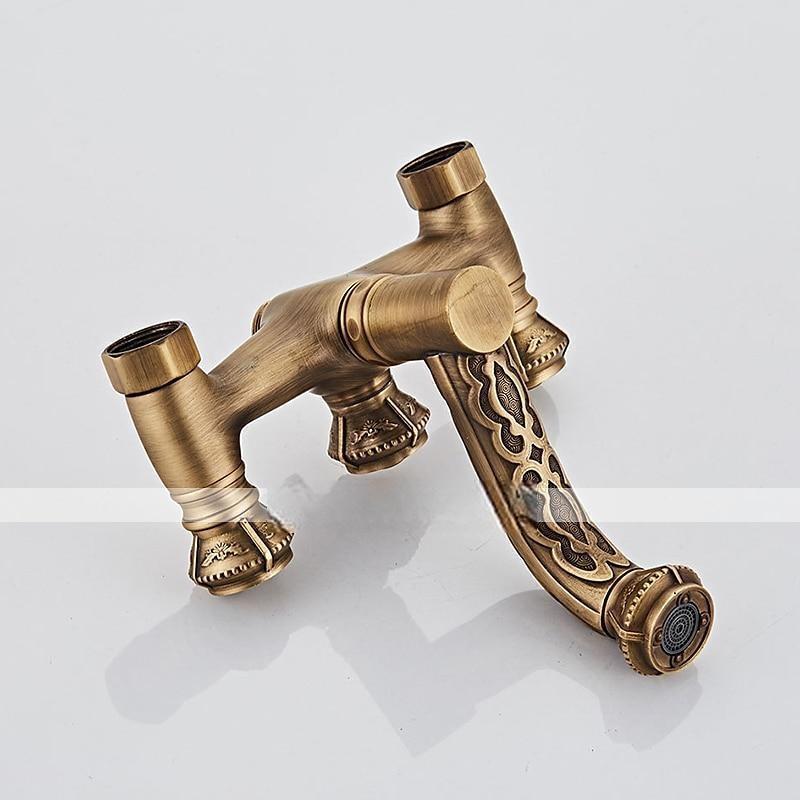 Vintage Shower System Faucet Set Wall Mounted 360 Swivel Antique Brass Bathroom Shower Head Facuet Kit with Handheld Shower Head Sprayer Ceramic Valve Bath Mixer Tap 2025 - CAD $119.99 –P5