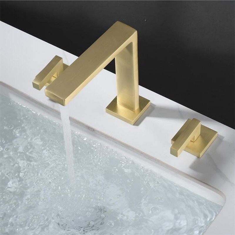Widespread Bathroom Sink Mixer Faucet 360 Swivel Brass 3 Hole 2 Handle Basin Tap Deck Mounted Washroom Basin Vessel Water Tap with Hot and Cold Hose Black Chrome Golden White Grey 2025 - CAD $164.78 –P9
