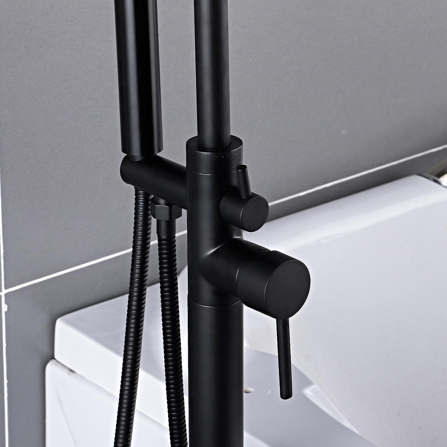 Bathtub Faucet Floor Mount Freestanding Bath Tub Filler Mixer Taps Brass 360 Swivel High Arc Spout Standing Shower Clawfoot Tub with Handheld Shower Mixer Taps 2025 - CAD $295.99 –P9