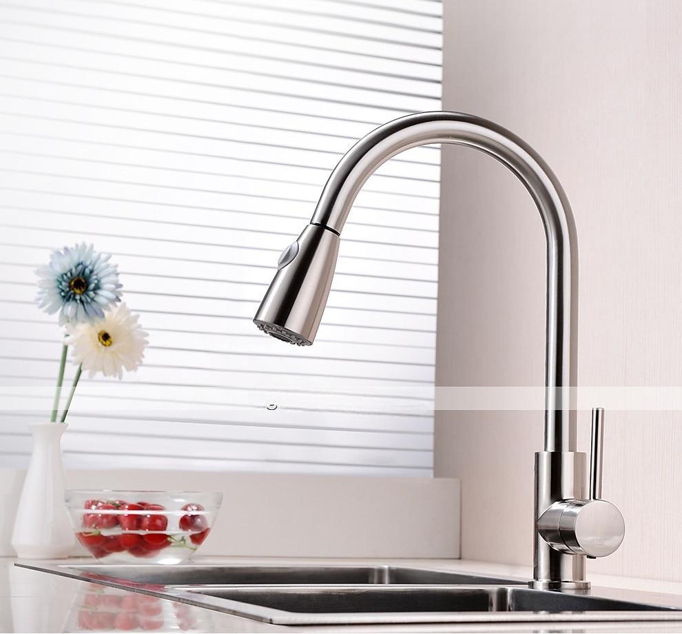 Kitchen FaucetMinimalisht Style Brass Nickel Brushed Pull-out Tall High Arc Vessel Fashion Nickel Brushed Rotatable Contemporary Kitchen Taps with Hot and Cold Switch 2025 - CAD $135.99 –P1