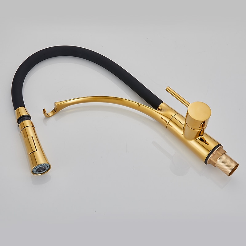 Kitchen Faucet Pull Down Sink Mixer Taps 360 Swivel Flexible Tube Pipe Brass Taps Single Handle with Hot and Cold Water Hose 2025 - CAD $143.99 –P6