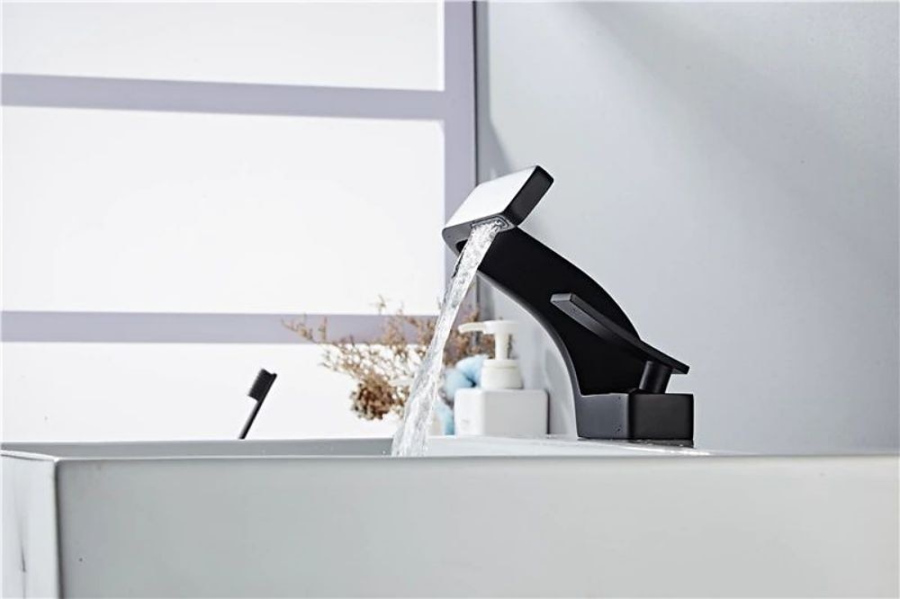 Bathroom Sink Faucet Single Handle One Hole Waterfall Mixer Basin Taps Brass, 7-shaped Bend Vessel Tap Chrome Brushed Nickel Black Gold 2025 - CAD $151.99 –P2
