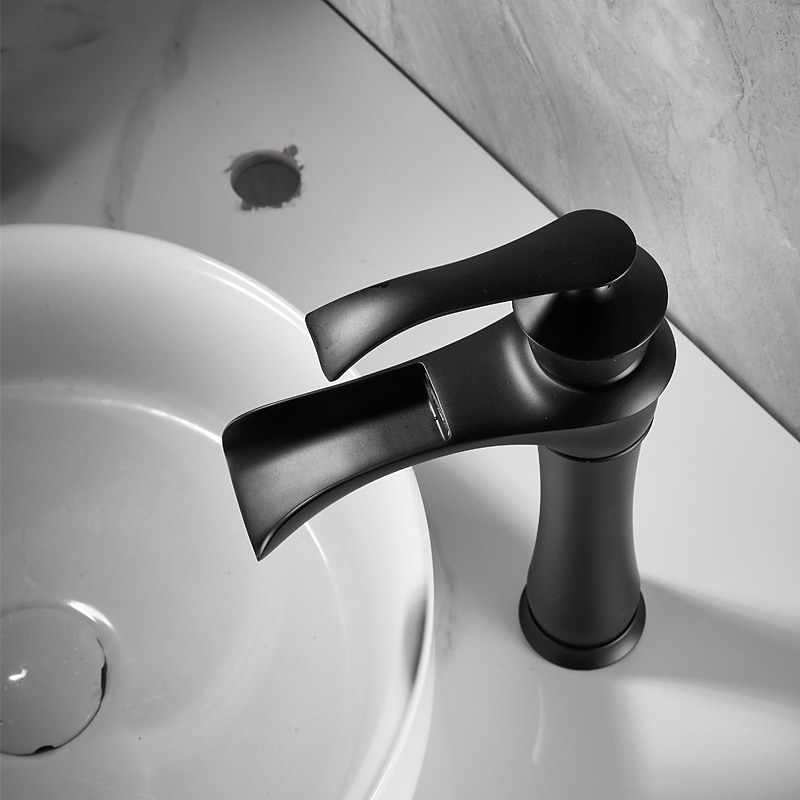 Waterfall Basin Sink Mixer Faucet Black, Tall Bathroom Taps Single Handle One Hole with Hot and Cold Hose Vessel Water Tap Deck Mounted 2025 - CAD $135.99 –P6