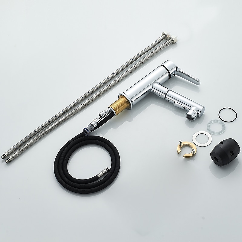 Bathroom Sink Faucet - Pull out / Pullout Spray Electroplated / Painted Finishes Centerset Single Handle Two HolesBath Taps / Brass 2025 - CAD $79.99 –P6