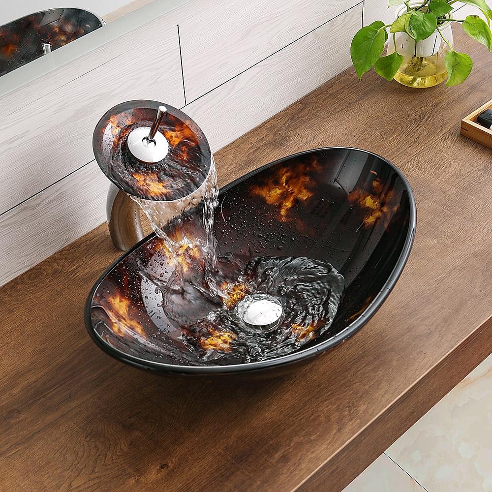 Bathroom Vessel Sink with Faucet Mounting Ring and Pop Up Drain Round Bowl BasinBrown 2025 - CAD $398.99 –P2