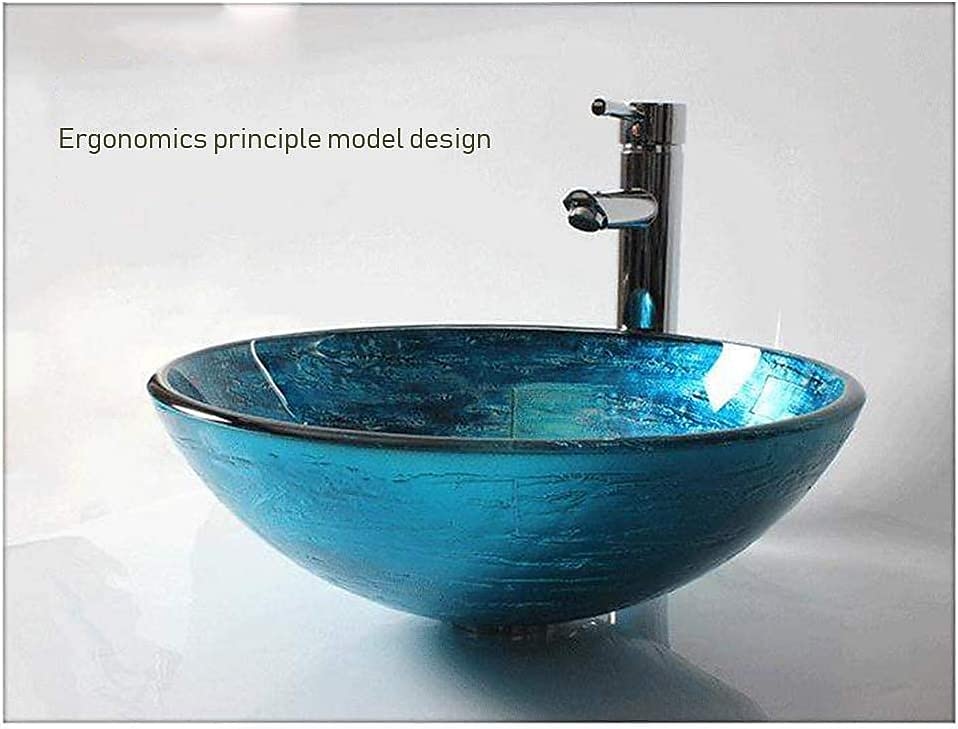 Round Artistic Vanity Basin Sink Bathroom Vessel Tempered Glass Bowl 16.5 inch Art Wash Basin Mixer Faucet Set with Pop-up Drain Boat Shape Countertop Above Counter Washroom 2025 - CAD $328.99 –P3