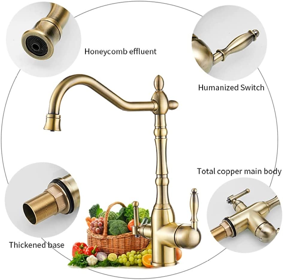 Twin Lever Kitchen Purify Taps Sink Mixer Faucet 360 Rotation Water Purification Spout Deck Mounted Dual Handle Single Hole Vessel Tap with Cold and Hot Hose 2025 - CAD $135.99 –P3