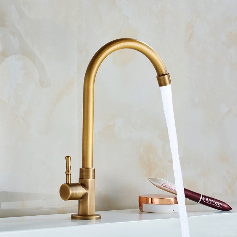 Traditional Kitchen Sink Faucet Cold Water Only Retro Brass Single Handle Kitchen Tap Golden Electroplated Standard Spout 2025 - CAD $71.99 –P4