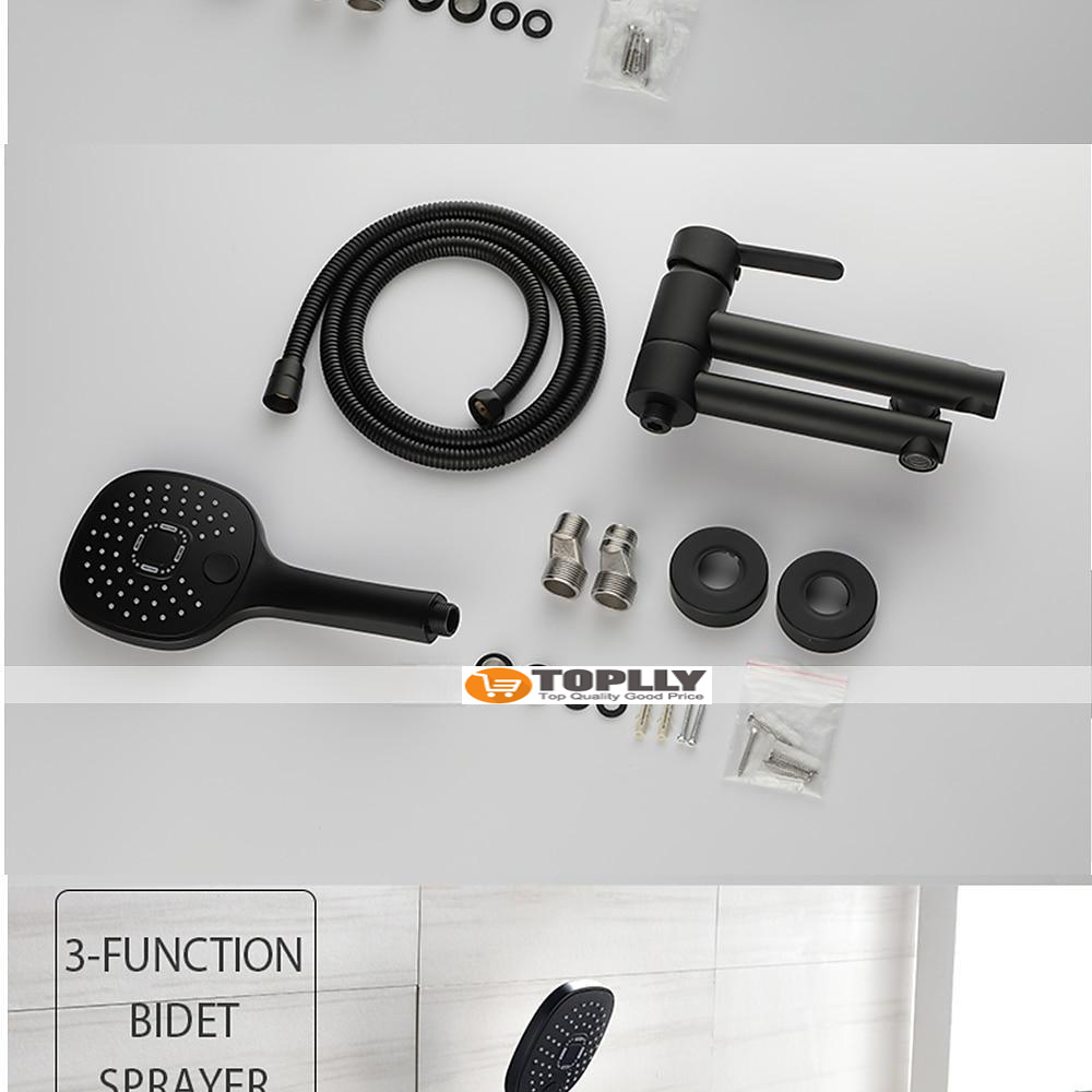 Bathtub Faucet Wall Mounted Black 3 Spout Bathroom Faucet Bath Roman Tub Filler Mixer Tap Brass with 2 Sprayer Bidet Sprayer 2025 - CAD $135.99 –P15