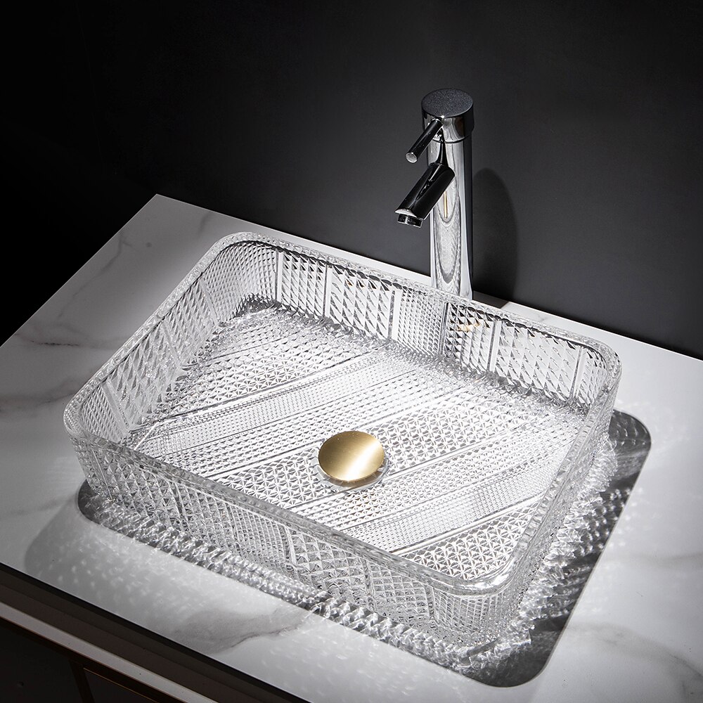 The modern light luxury transparent art rectangular die-cast glass wash basin with faucet sink 2025 - CAD $328.99 –P6