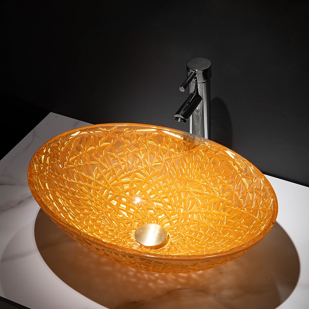 Modern Luxury Art Orange Oval Die Cast Glass Wash Basin With Faucet Basin Holder And Drain 2025 - CAD $398.99 –P5