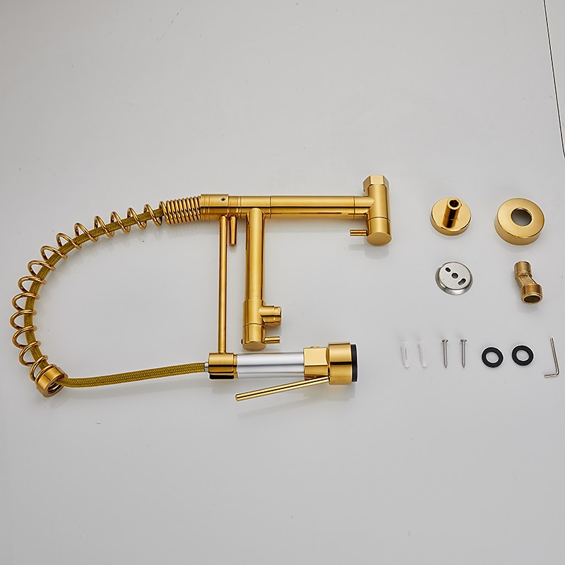 Wall Mounted Kitchen Sink Faucet Only Cold Water Pull Down Sprayer 360 Swivel Pull Out Kitchen Taps 2 Sprayer Mode Vessel Water Tap Gold Black Chrome 2025 - CAD $159.99 –P2