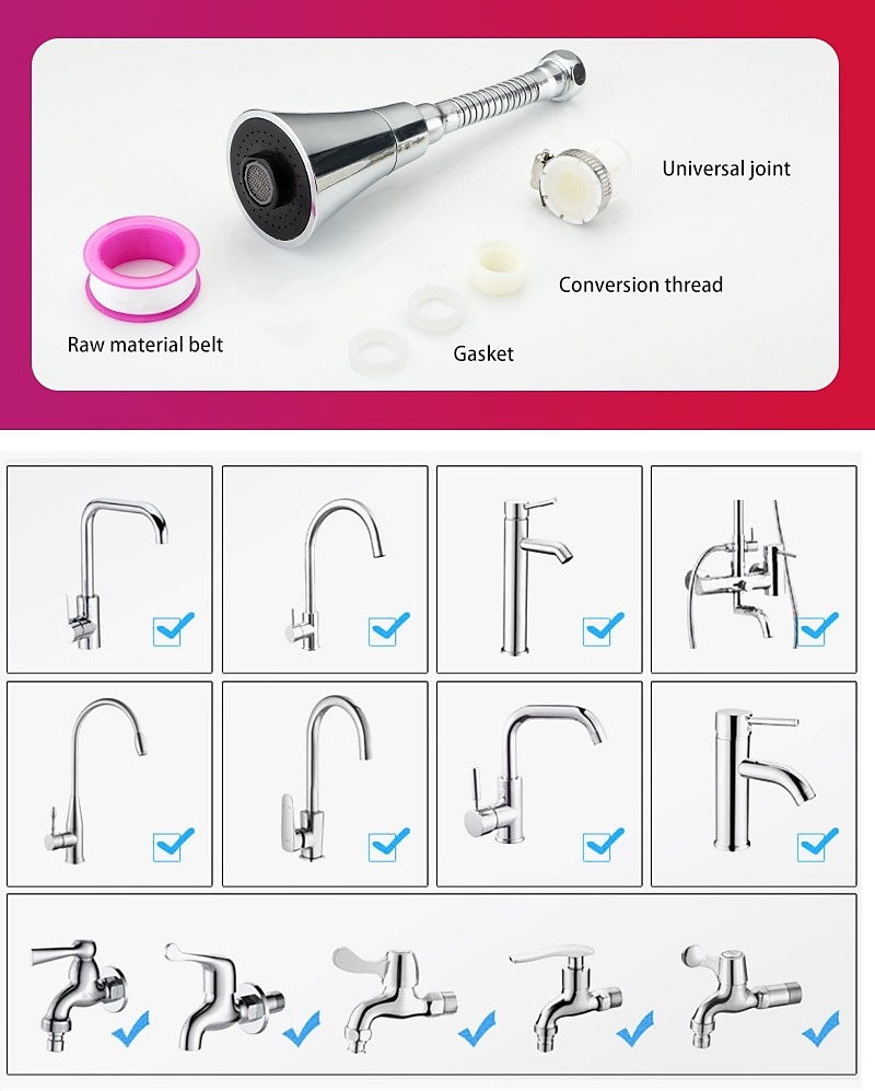 Universal Kitchen Water Faucet Adjustable Pressure 360 Degree Rotating Water Tap Head Water Saving Shower Faucet Nozzle Adapter 2025 - CAD $7.99 –P3