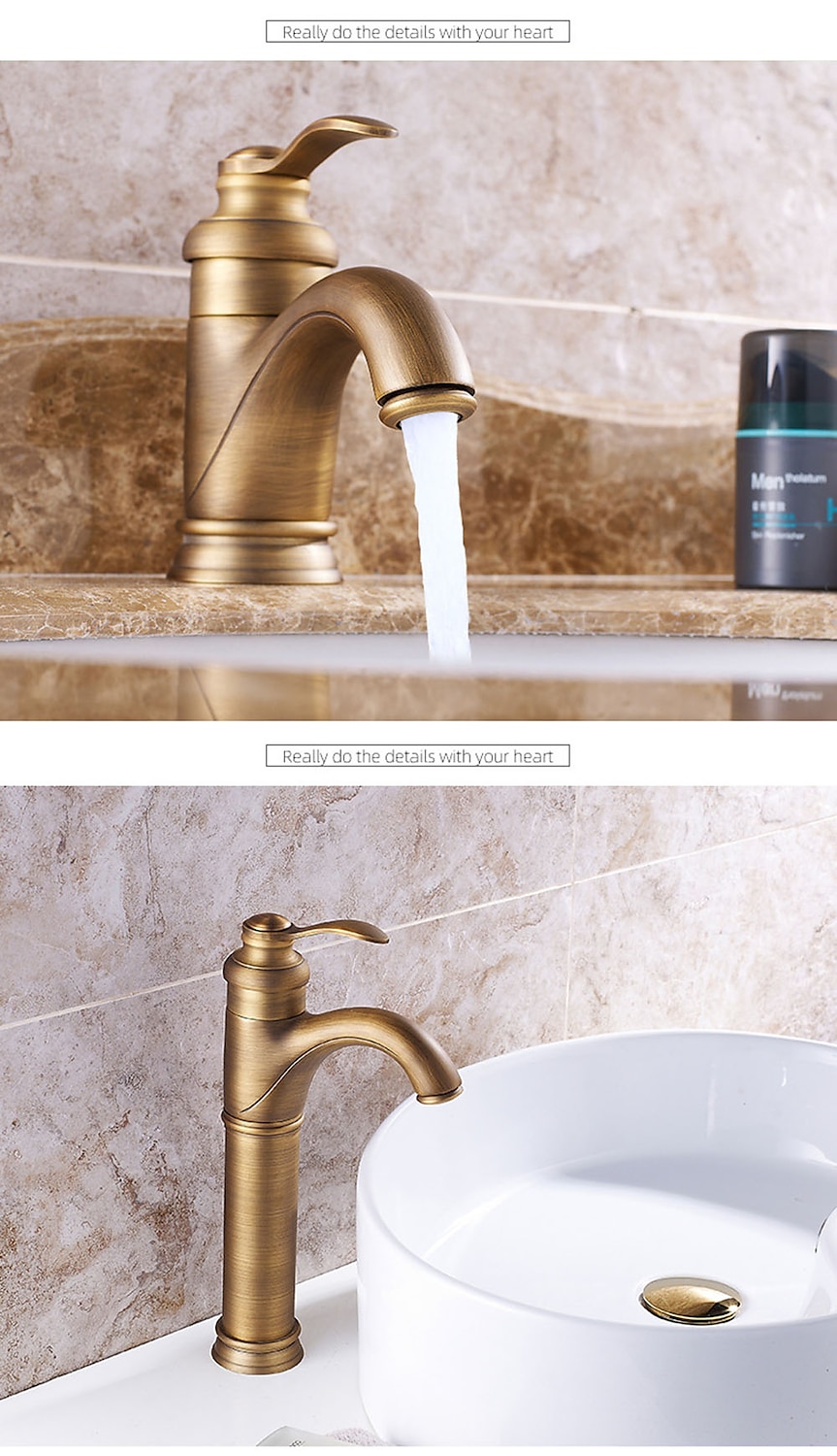 Single Handle Bathroom Faucet,Brass One Hole Waterfall/Centerset, Brass Traditional Bathroom Sink Faucet Contain with Cold and Hot Water 2025 - CAD $79.99 –P4
