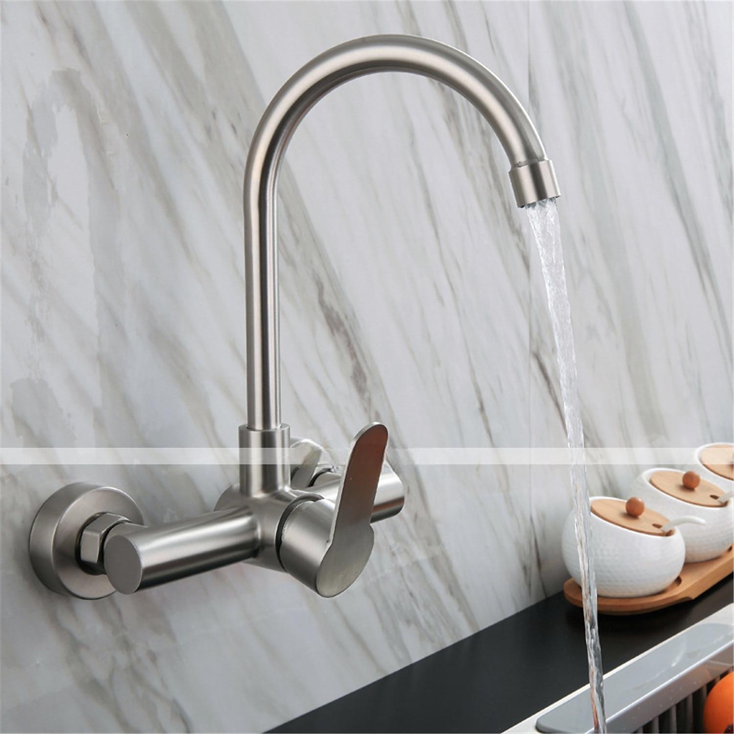 Kitchen FaucetStainless Steel Rotatable Wall Mounted Single Handle Two Holes Kitchen Taps with Hot and Cold Switch 2025 - CAD $79.99 –P3