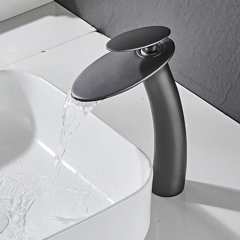 Waterfall Bathroom Sink Faucet with Supply Hose,Single Handle Single Hole Vessel Lavatory Faucet,Slanted Body Basin Mixer Tap Tall Body Commercial 2025 - CAD $127.99 –P7