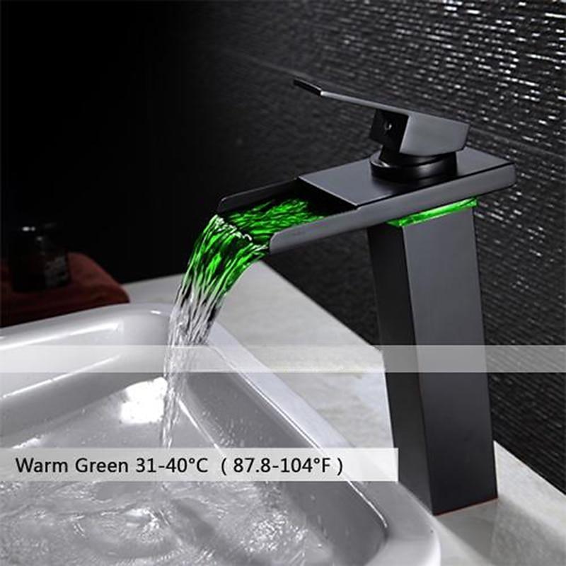 Bathroom Vessel Faucet Tall LED Waterfall Spout 3 Color Changes with Temperature, Sink Mixer Mono Basin Taps, Single Handle One Hole Brass Washroom Vessel Tap Deck Mounted 2025 - CAD $143.99 –P2