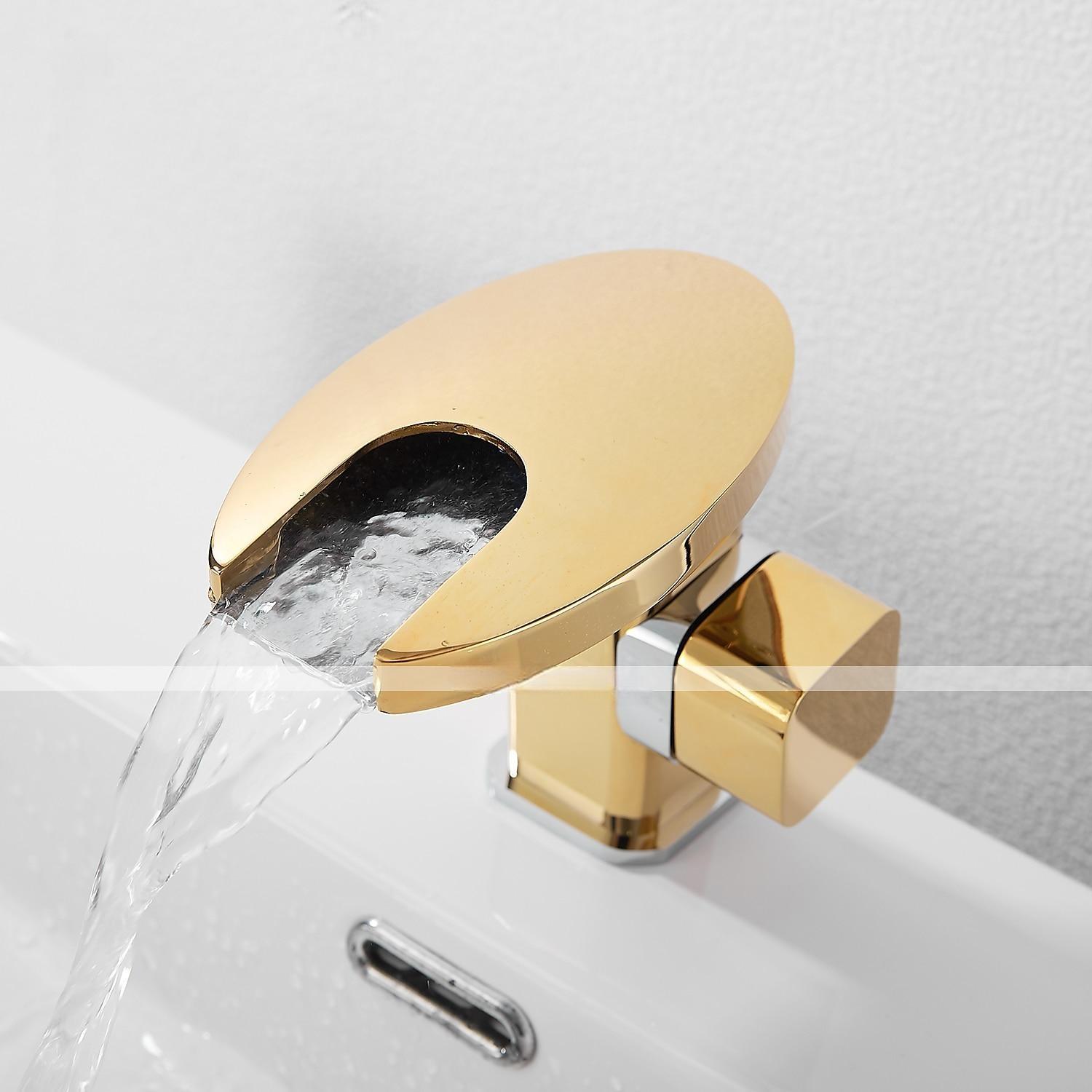 Bathroom Sink Faucet,LED Waterfall Temperature Controlled 3-Colors Electroplated Centerset Single Handle One Hole Bath Taps 2025 - CAD $95.99 –P10