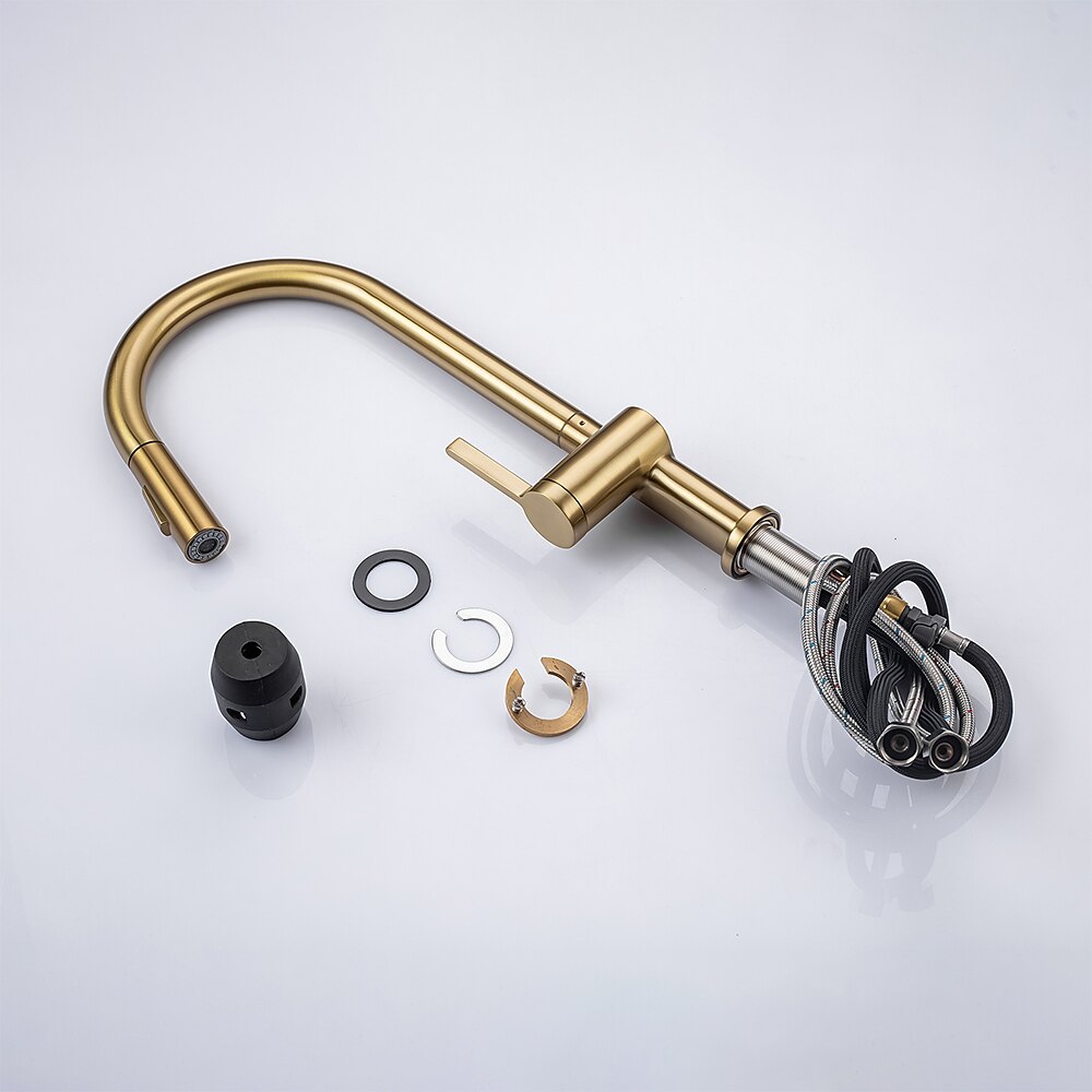 Kitchen Faucet with Pull-out SpraySingle Handle One Hole Brass High Arc 2-modes 360°Rotatable Modern Contemporary Kitchen Taps 2025 - CAD $207.99 –P3