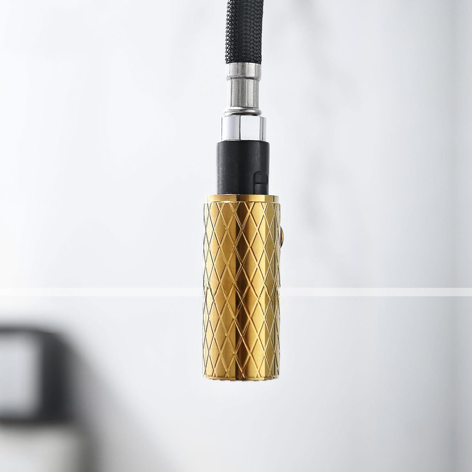 Kitchen Sink Mixer Faucet Pull Out 360 swivel Single Lever Handle Brushed Solid Brass Taps Cold Hot Hose One Hole with Pull Down Sprayer Black Gold Faucets 2025 - CAD $135.99 –P7