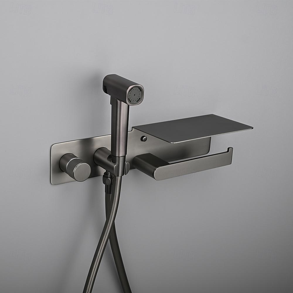 Brushed Gold Bidet Sprayer Concealed Button Brass Valve with Commodity Shelf Paper Holder Plastic Sprayer PVC Hose Grey 2025 - CAD $283.18 –P1