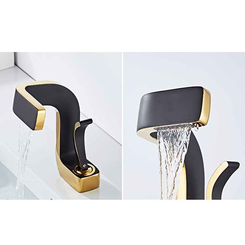 Waterfall Bathroom Sink Mixer Faucet Brass, Basin Taps Single Handle One Hole with Hot and Cold Hose Vessel Water Tap Deck Mounted 2025 - CAD $191.99 –P3