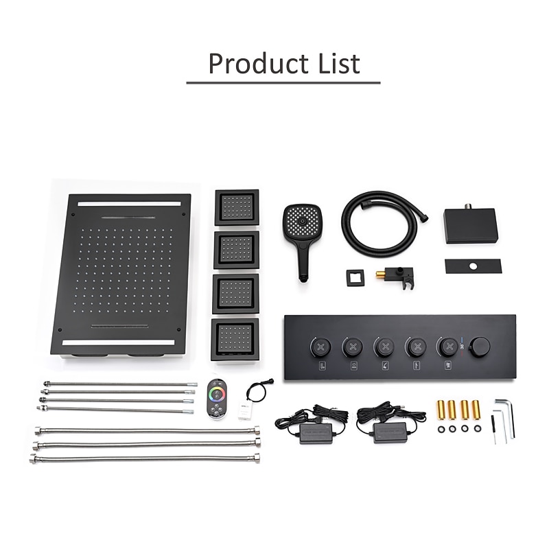 Shower FaucetRainfall Shower System Thermostatic Mixer valve Body Jet Massage Set - Rainfall Shower Multi Spray Shower Waterfall Contemporary Painted Finishes Mount Inside Brass Valve 2025 - CAD $1594.99 –P4