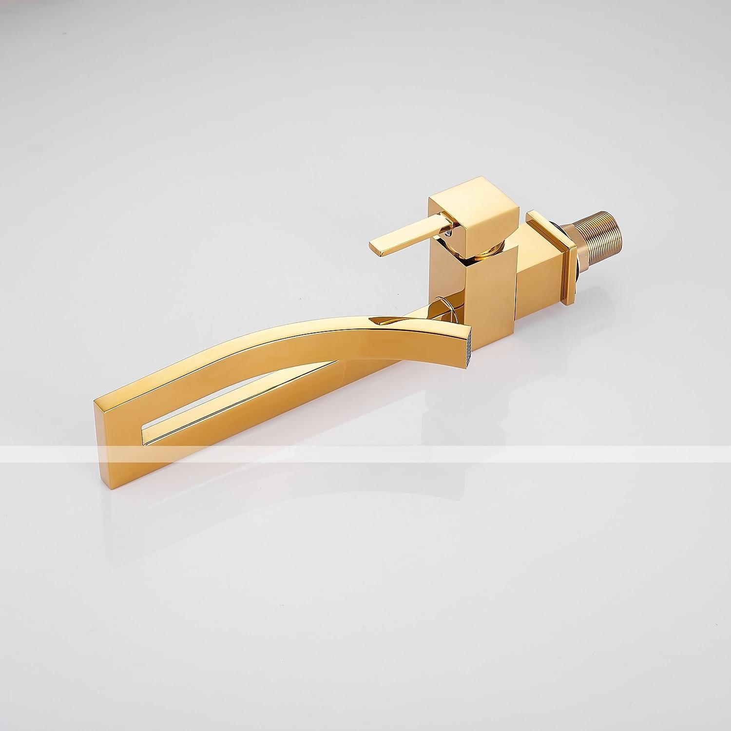 Waterfall Bathroom Sink Mixer Faucet, 360 Rotating Basin Vessel Tap Single Handle Irregular Creative Design Brushed Nickel/Chrome/Matte Black/Golden Sink Tap with Hot and Cold Water Hose 2025 - CAD $111.99 –P10