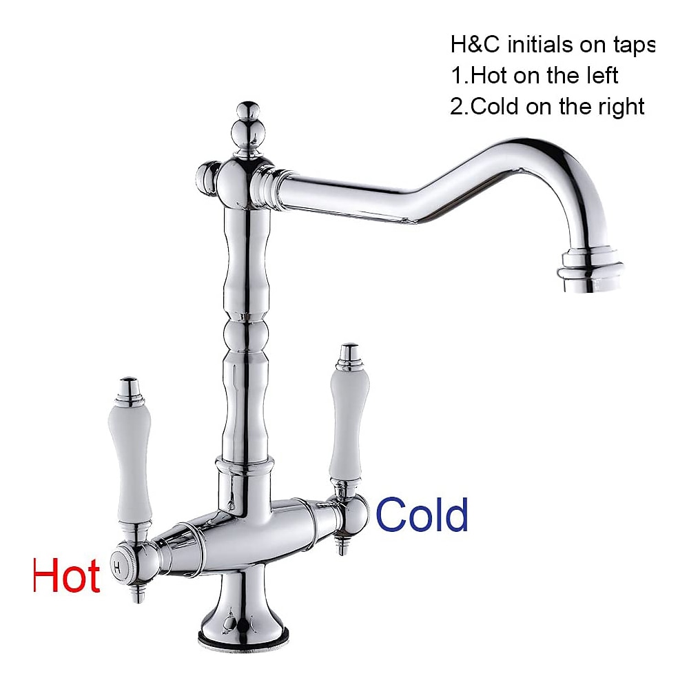 Twin Lever Traditional Kitchen Sink Mixer Taps, Dual Lever Cold and Hot Faucet Deck Mounted, 360° Swivel Spout Sink Tap with 2 Ceramic Handles, Antique Brass Classic Double Handle for Kitchen Bathroom 2025 - CAD $111.99 –P3