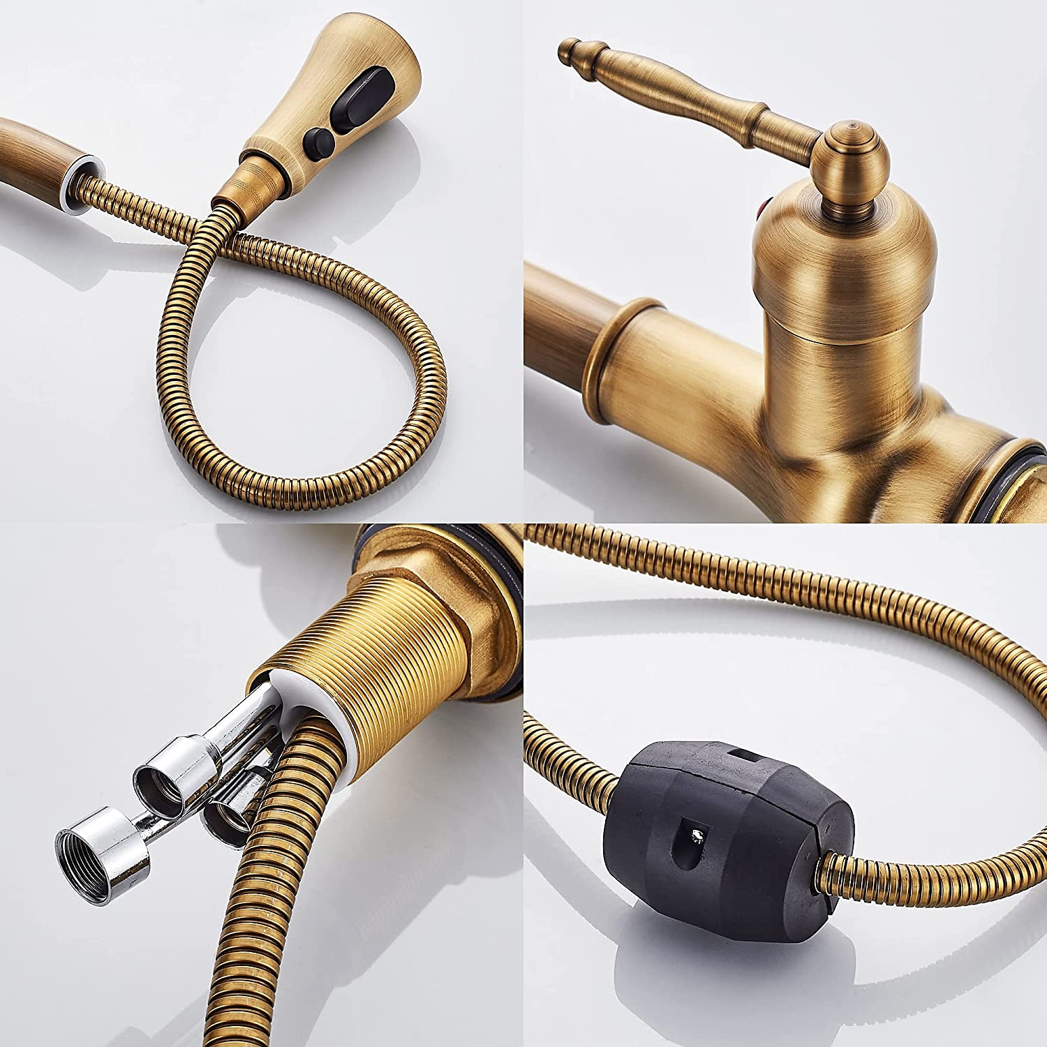 Kitchen Faucet with SprayerAntique Brass Pull-out 3-Function Outlet Mode Single Handle One Hole Sink Kitchen Taps with Soap Dispenser or Drain 2025 - CAD $175.99 –P6