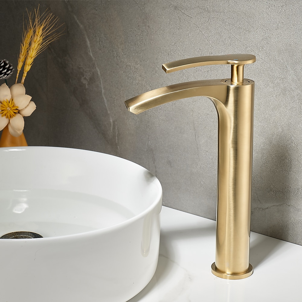 Bathroom Waterfall Sink Faucet, Basin Mixer Taps Tall Short Brass, Deck Mounted Single Handle One Hole Tap with Hot and Cold Hose Vessel Water Tap Washroom 2025 - CAD $127.99 –P3