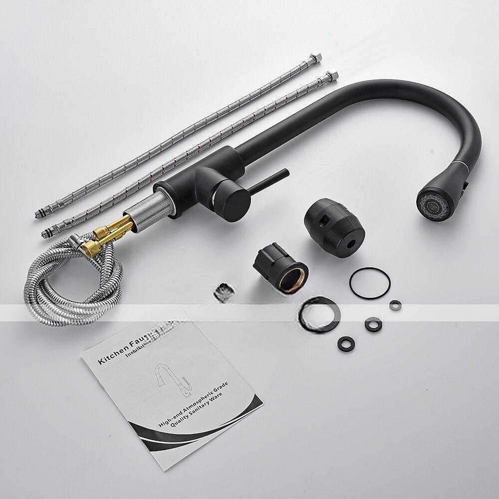 Kitchen Sink Mixer Faucet with Pull Out Sprayer Black 360 Swivel Single Handle Kitchen Taps Deck Mounted One Hole Brass Kitchen Sink Faucet Water Vessel Taps 2025 - CAD $103.99 –P6