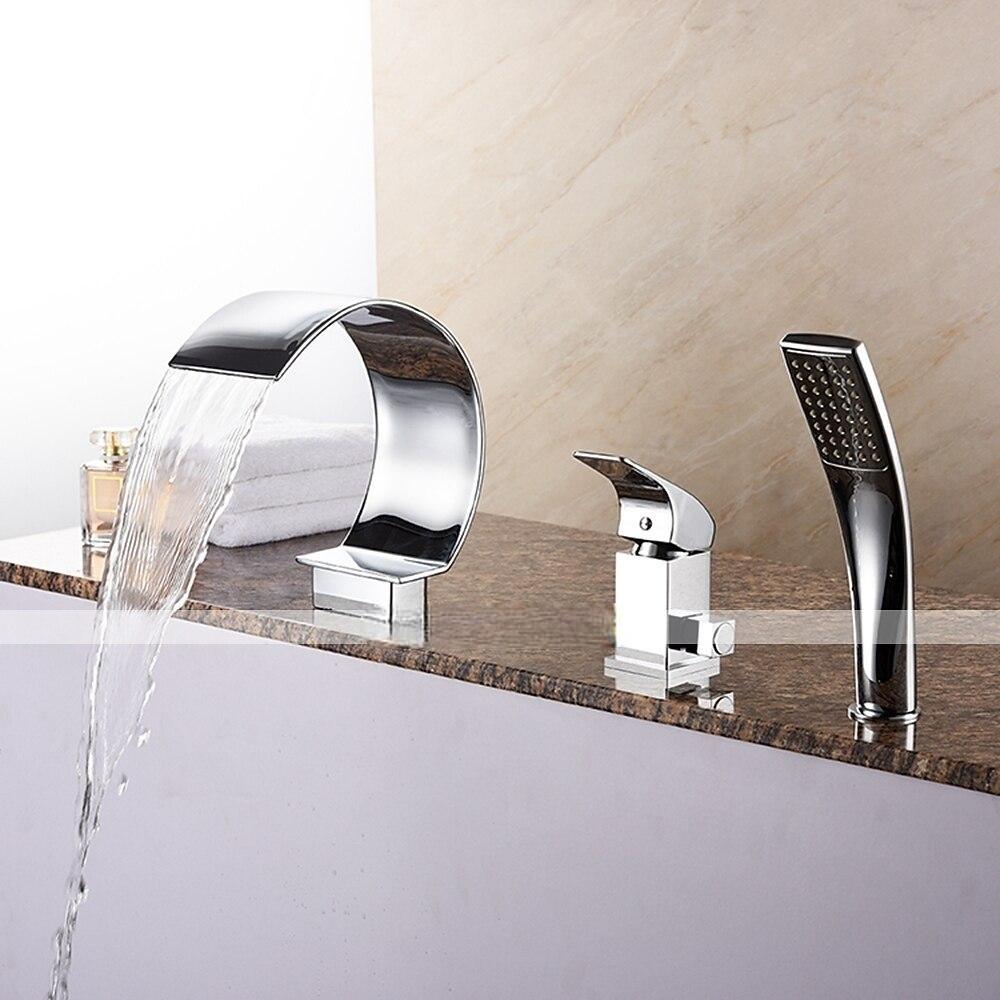 Bathtub Faucet - Contemporary Chrome Roman Tub Ceramic Valve Bath Shower Mixer Taps / Brass / Single Handle Three Holes 2025 - CAD $287.99 –P2