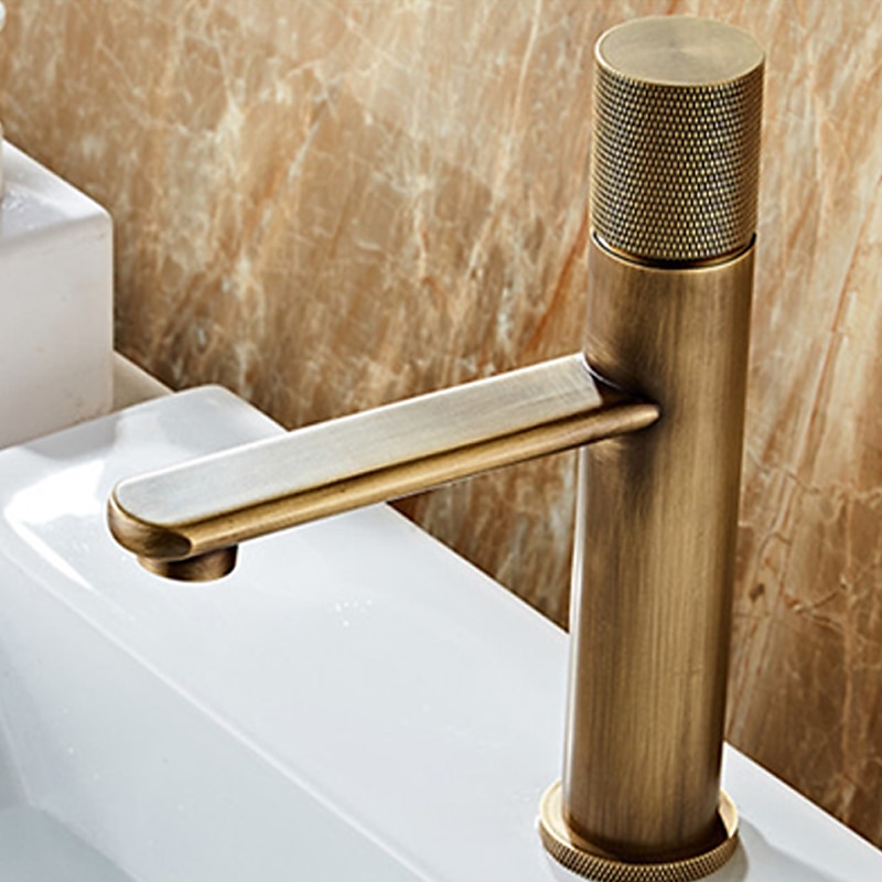 Bathroom Sink Mixer Faucet Single Knob, Vintage Mono Basin Taps Brass Deck Mounted, Monobloc Single Handle One Hole Vessel Water Tap with Hot Cold Water Hose Washroom 2025 - CAD $95.99 –P5