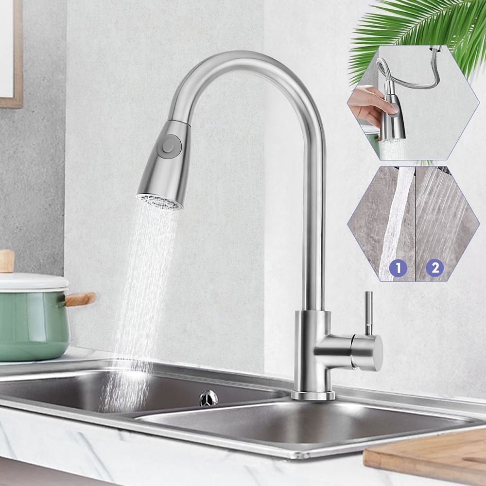 Kitchen Faucet with Pull-out SprayerBrushed Nickell Rotatable 304 Stainless Steel High Arc Single Handle One Hole Kitchen Taps 2025 - CAD $71.99 –P7