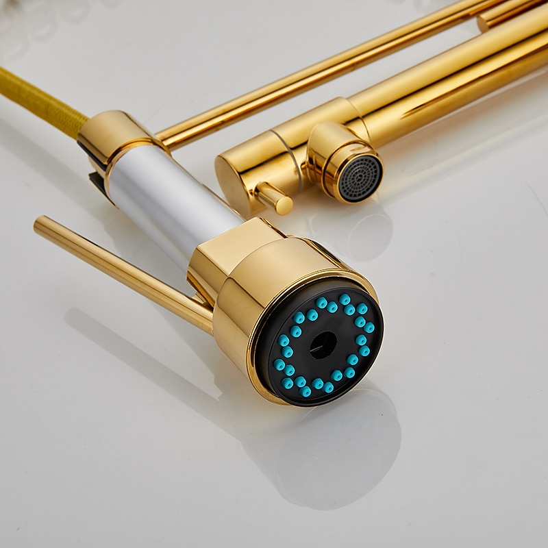 Wall Mounted Kitchen Sink Faucet Only Cold Water Pull Down Sprayer 360 Swivel Pull Out Kitchen Taps 2 Sprayer Mode Vessel Water Tap Gold Black Chrome 2025 - CAD $159.99 –P6