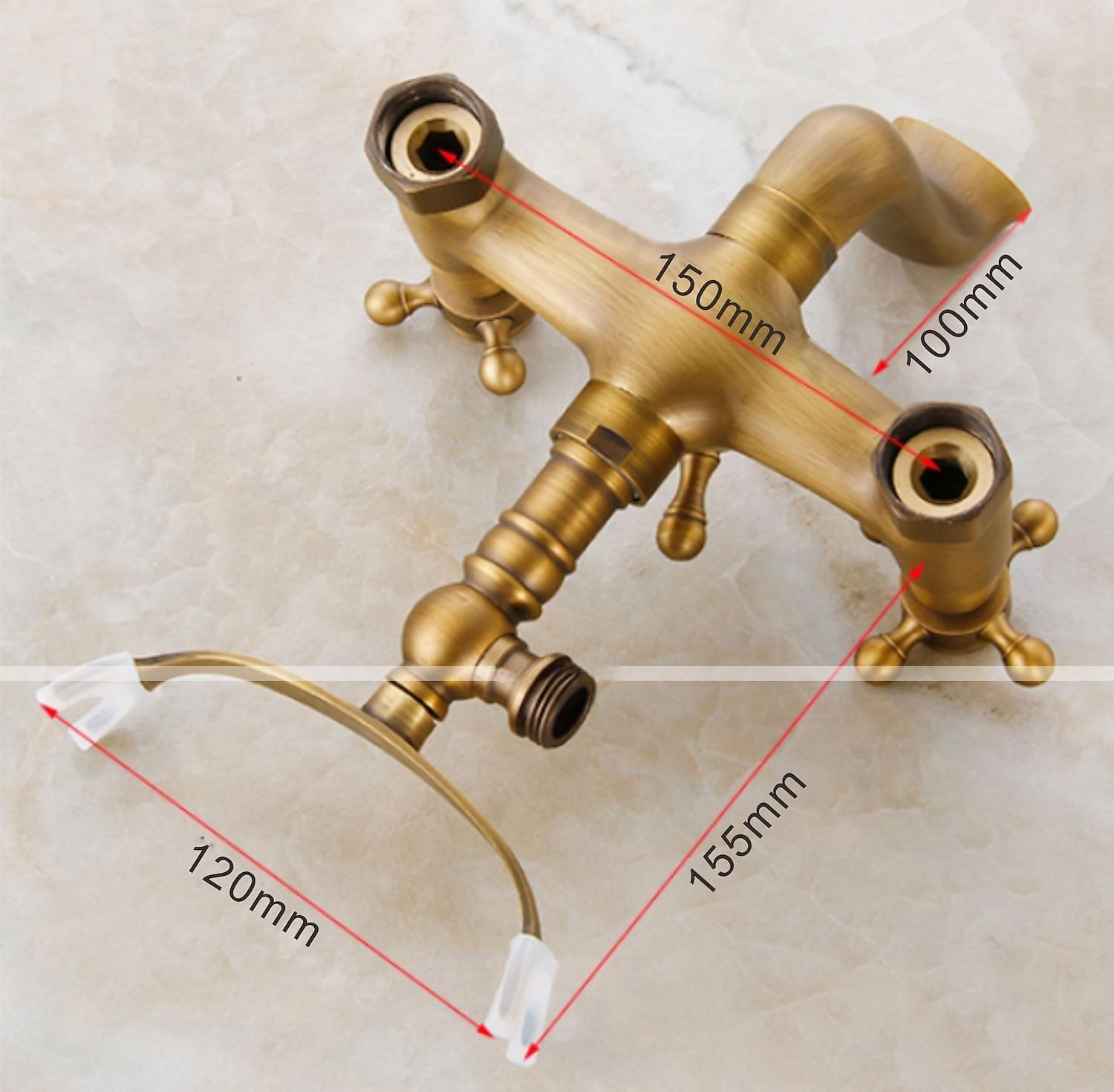 Antique Brass Wall Mounted  Shower Faucet Two Handles Two Holes Bathtub Shower Mixer Taps Contain with Handshower and Valve and Hot/Cold Water 2025 - CAD $127.99 –P4