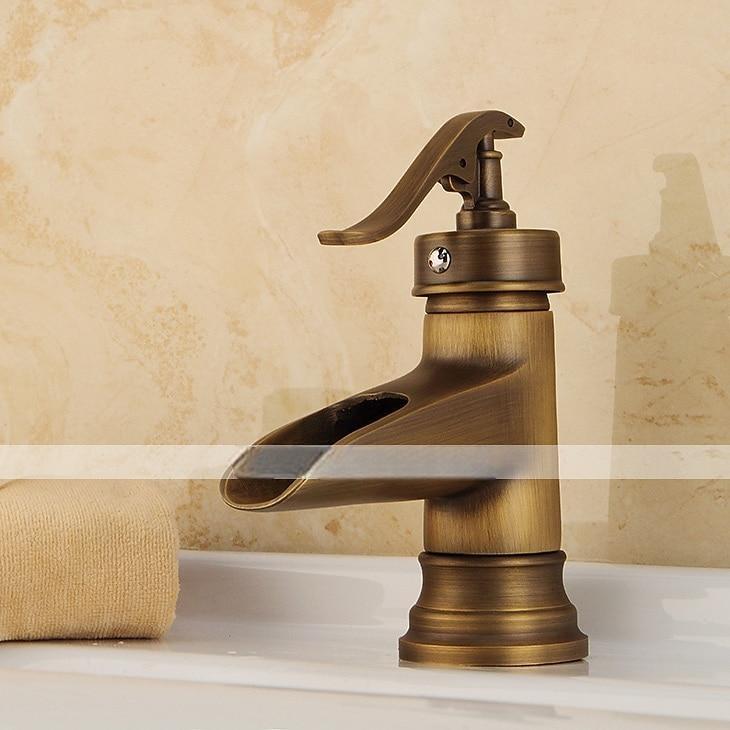 Bathroom Sink Faucet,Waterfall Antique Brass Single Handle One Hole Bath Taps with Hot and Cold Switch 2025 - CAD $87.99 –P2
